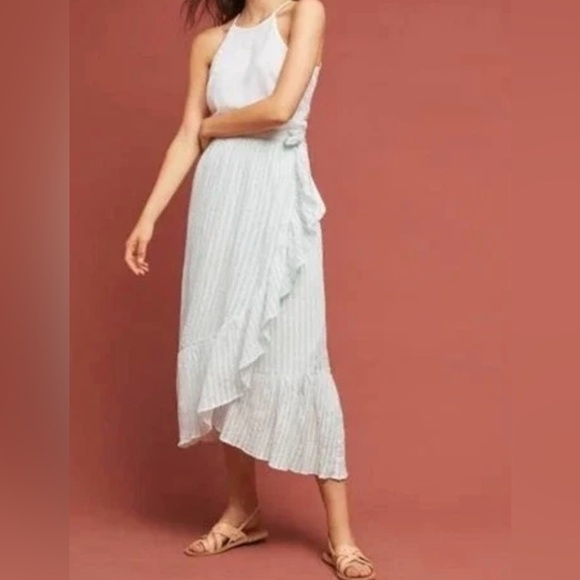 Anthropologie Dresses & Skirts - NWT: Anthropologie Maeve Gloria Stripe Wrap Skirt in Blue and White Size 10